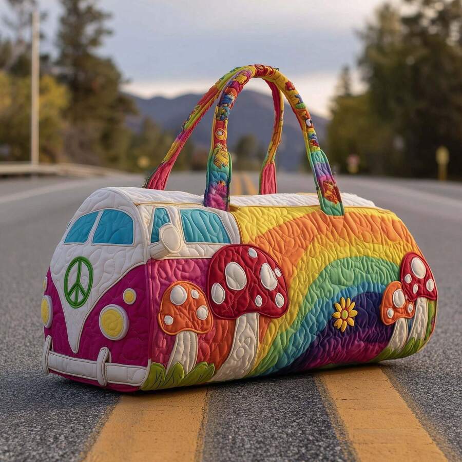 Bolso de Viaje Acolchado de Algodón con Diseño 3D de la Serie Autobús, Bolso de Yoga Estampado a la Moda para Mujer