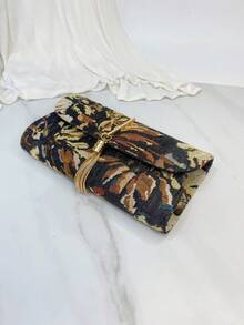 春夏新款女式刺繡印花手拿包,流蘇裝飾,奢華刺繡復古風,適合日常、派對、宴會、生日、婚禮,輕便手提包,百搭復古魅力,追求優雅個性化女性的理想選擇,適用於任何場合,優雅奢華女士包 - 黑色 - 查看 9