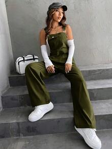 Unity 1 pieza Mono overol con bolsillo con solapa sin top tubo - Verde militar - Ver 3
