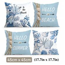 4pcs/Set Ocean Coral & Shell Pattern Pillow Cover, Single-Sided Printed Cushion Cover, Suitable For Living Room, Bedroom, Home Decor, All Seasons - Multicolor - View 17