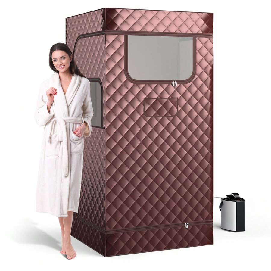 GOFLAME Single Person Steam Sauna Full Body Sauna Tent With Remote Control Foot Massager And Foldable Chair - Brown - View 1