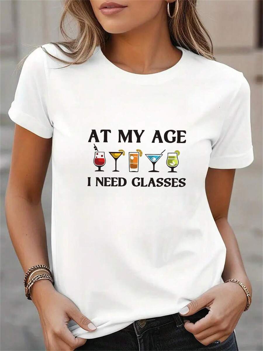 Elegante camiseta diaria de una pieza para mujer, con estampado de letras en inglés, cuello redondo, estilo casual deportivo de manga corta para primavera y verano, camiseta chic y a la moda para mujer. - Blanco - Ver 1
