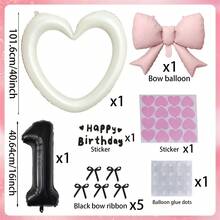 Juego de globos de lámina con forma de corazón de 40 pulgadas de color crema (números del 0 al 9) con lazo de cinta de satén negro y pegatina "Feliz cumpleaños", decoración de globos con lazo rosa, adecuado para fiestas de cumpleaños, eventos al aire libre, aniversarios, fondos de boda - Número con lazo en forma de corazón recortado de color crema - Ver 7