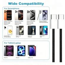 Cáp sạc USB-C sang Type-C bện nylon dài 3,3/6,6/10ft, sạc nhanh 60W~18W, tương thích với iPhone 17/16/15/Pro/Pro Max, điện thoại Android, thích hợp sử dụng trong nhà/ngoài trời/du lịch và trên ô tô. - màu đen - Xem 6