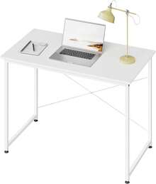 Computer Desk White 100x50x75 Cm Small Writing Desk With Metal Frame, Space-Saving Study Table Wooden Computer Table For Home Office Bedroom - 1 - 查看 9