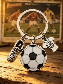1 pieza Llavero con forma de balón de fútbol de aleación de zinc con gota de aceite, accesorio para entusiastas del deporte para hombres, llavero, regalo para hombres - Plata 1 - Ver 2