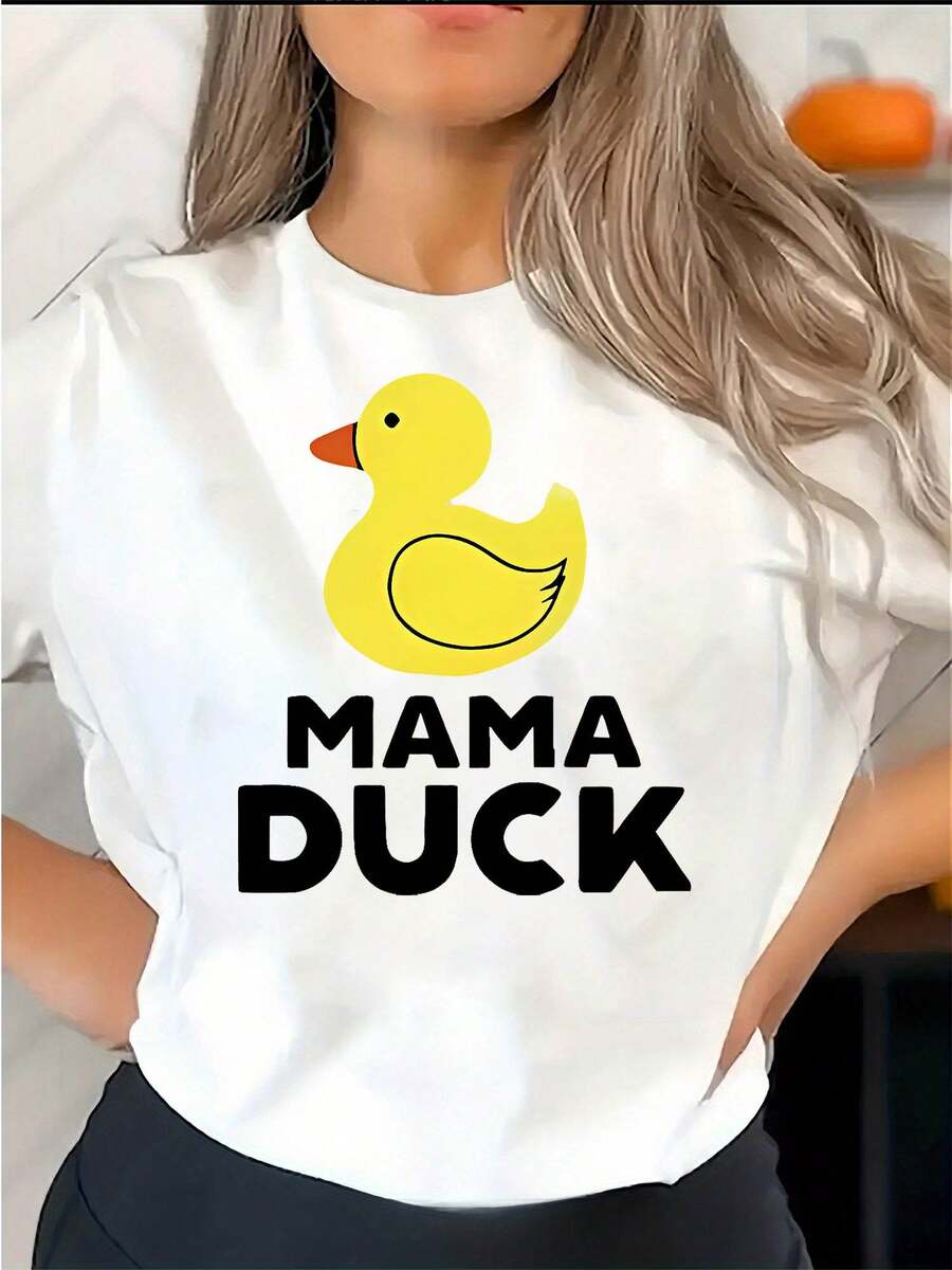 GiftGiftGiftGiftT-Shirt, Mexican National Team Soccer Jersey, With Creative Yellow Duck Print And Lettering, Fashionable For Women, Short-Sleeved T-Shirt, Casual And Sporty, Comfortable For Summer Vacation, Soft. - 白色 - 查看 1