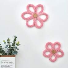 2pcs Plush Floral Woven Wall Hanging, Boho Style Wall Decor, Indie Aesthetic Wall Art, Bedroom, Dorm, Living Room, Classroom, Study Decoration, Graduation Gift, Holiday Photo Prop - Pink - View 4