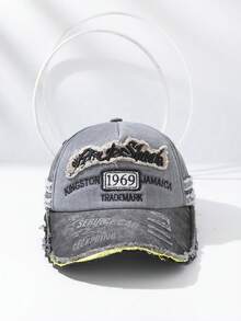 1pc Vintage American Style Embroidered Letter Distressed Ripped Unisex Baseball Cap - Multicolor - View 13