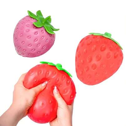 Toymendous Squeeze Strawberry - Extra Large 3" Rare Squishy Stress Ball For Adults & Kids 3+ - Fruity Fidget Toy For Stress Relief & Sensory Play
