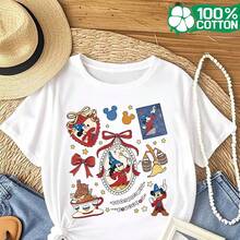 Women's Casual Short-Sleeved T-Shirt With A Round Neck And Wizard Print, 220g, Made Of Pure Cotton. Thick, Wrinkle-Resistant Fabric That Won't Easily Lose Its Shape. Simple And Versatile Style, Lightweight And Breathable, Perfect For Work, Travel, Camping, Shopping, And Everyday Leisure. - 白色 - 查看 1