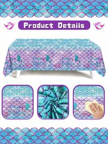 1/3pcs Mermaid Theme Tablecloth, Size 130*220cm, Mermaid Birthday Party Disposable Waterproof Tablecloth, Happy Birthday Table Runner, 1st Birthday Party Decoration, Baby Shower Party Decoration, Gender Reveal Party Decoration, Ocean Theme Party Supplies, Home Kitchen Dining Room Decoration, Party Gift - Mermaid-birthday - View 10