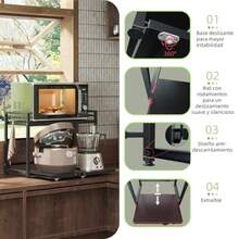NETEL Extraíble Soporte para Microondas, s Estante para Cocina, Extensible Mueble para Microondas, Altura Ajustable Base para Microondas, Organizador de Cocina con 8 Ganchos, Negro - 2 Niveles extrable - Ver 6