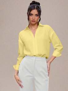 Body de manga larga y unicolor elegante para mujer - Amarillo - Ver 3