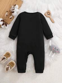[Customized]Baby Romper Unisex Style Supports Exclusive Personalized Customization Can Print Photos / Patterns Round Neck Comfortable Fit Baby Daily / Commemorative Photo Versatile Crawler Durable Easy Care Machine Washable Dry Cleanable - Black - View 2