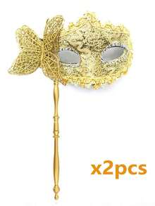1/2件裝手持式彩妝球面半臉面具，多色花卉派對面具，時尚半臉面具道具，適用於派對、慶典、表演、各種節日與活動，營造神秘感，萬聖節、聖誕節派對裝飾 - 彩色 - 查看 19