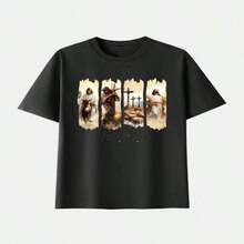 Camisetas estampadas de moda para mujer, tops de estilo urbano de gran tamaño, camisetas de verano cómodas y elegantes que combinan con todo. Camiseta cristiana "Él ha resucitado" para mujer, 100 % algodón. Cuello redondo y manga corta con estampado de una tumba vacía y una cruz, con cuatro mujeres bíblicas (María Magdalena, Juana, María) y un diseño de Jesús. Prenda informal 100 % para la iglesia, ideal para Pascua, primavera y San Valentín. Camiseta informal. K-Pop. Ropa de hogar para mujer. - Negro - Ver 2