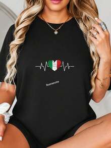 Diseño Heartbeat Pulse con impresión gráfica de corazón Fl-ag italiana, estilo Grunge, color verde, blanco y rojo, para arte mural de decoración doméstica o regalo.jpgRegalos personalizados: Camisetas para mujer con estilos modernos, hippies, casuales y minimalistas. Ropa masculina personalizada única, armarios cápsula, ropa básica/urbana para hombre. Regalos ideales para novios, familiares y amigos, adecuados para cumpleaños, vacaciones, colegio/competiciones, deportes/escalada, etc., también adecuados para la moda de otoño y actividades urbanas. Verano negro. - Negro - Ver 2