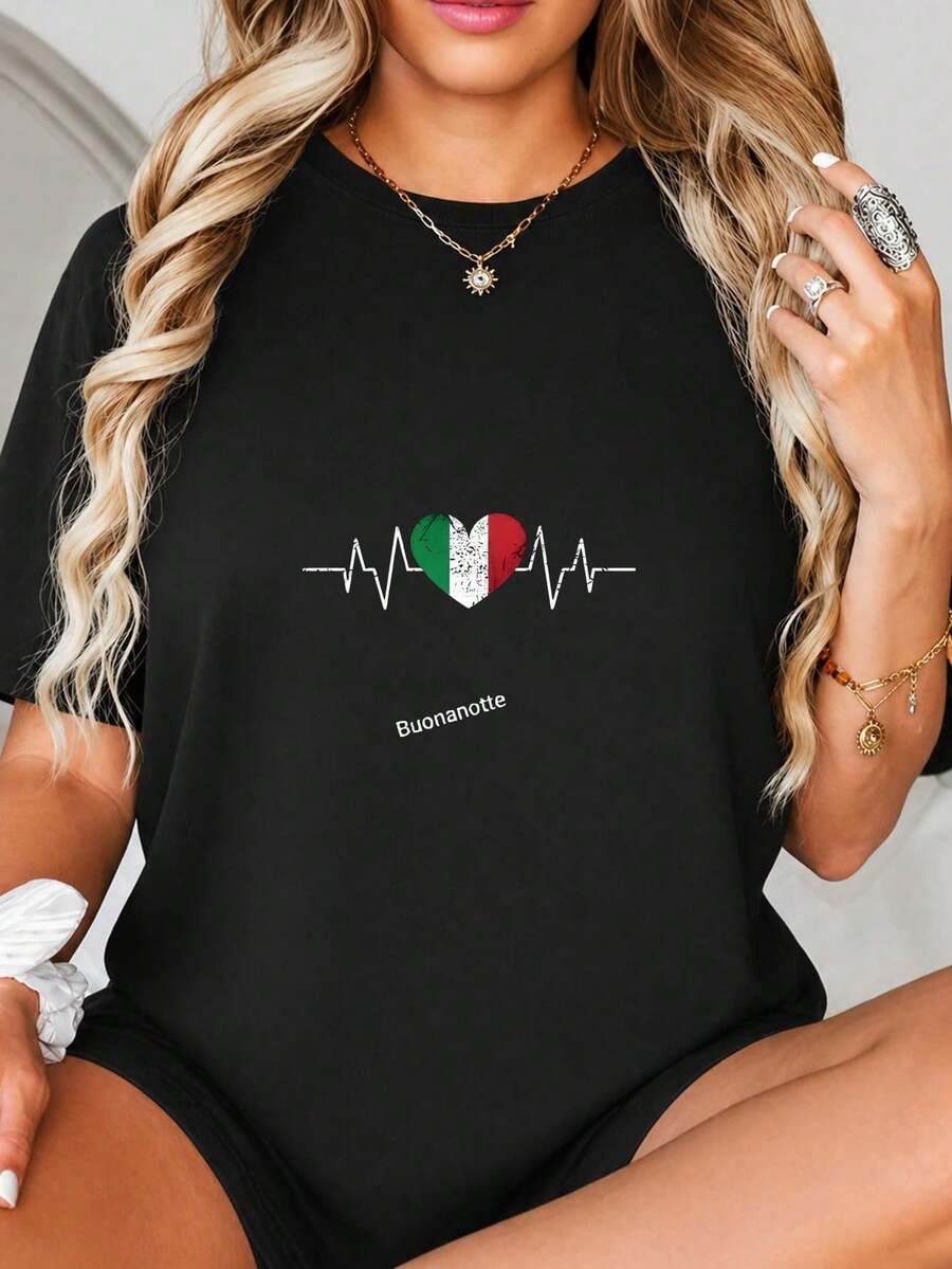 Diseño Heartbeat Pulse con impresión gráfica de corazón Fl-ag italiana, estilo Grunge, color verde, blanco y rojo, para arte mural de decoración doméstica o regalo.jpgRegalos personalizados: Camisetas para mujer con estilos modernos, hippies, casuales y minimalistas. Ropa masculina personalizada única, armarios cápsula, ropa básica/urbana para hombre. Regalos ideales para novios, familiares y amigos, adecuados para cumpleaños, vacaciones, colegio/competiciones, deportes/escalada, etc., también adecuados para la moda de otoño y actividades urbanas. Verano negro.