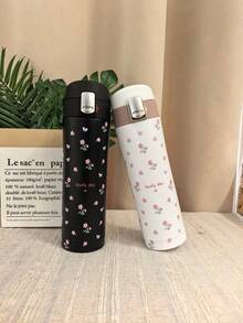 1个500毫升黑色花卉印花不锈钢真空保温水瓶，可爱图案，防漏单手开合，适合盛装冷热饮品。304不锈钢便携式咖啡杯，防漏翻盖水瓶，适合学校、办公室和旅行。 - 彩色 - 查看 7