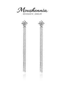 MOUSHEENIA Bông tai tua rua bằng bạc Sterling 925 đính đá Moissanite dành cho nữ, bông tai dây dài đính kim cương nhân tạo cắt tròn lấp lánh, trang sức cưới tua rua thanh lịch, không gây dị ứng. - bông tai - Xem 3