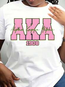 Alpha Alpha Aka 1908 Women's T-Shirt, Pink And Green Sorority T-Shirt For Women For Greek University Life Events And Celebrations, 220G - 白色 - 查看 2