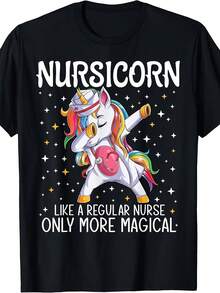 Camiseta Divertida de Enfermera Unicornio "Nurse Corner" - Regalo para empleados CNA RN, camiseta unisex suave y transpirable de manga corta, disponible en negro, tallas S-XXXL, top casual y cómodo de manga corta, camiseta elegante adecuada para fiestas. - Negro - Ver 1