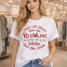 Women's Plus Size Cotton Christmas Print T-Shirt, M-5XL, With The Print "Dance Like Frosty, Shine Like Rudolph, Give Like Santa, Love Like Jesus", Loose Fit, Short Sleeve, Casual Style For Christmas Parties. - 白色 - 查看 7