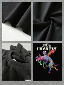 Colorful Figure Of A Winged Mythological Creature Representing Freedom And Positive Energy, Inspired By Mexican Art. Women's T-Shirt With A Comfortable, Soft, And Breathable Fit, Ideal For Everyday Wear. - 黑色 - 查看 4