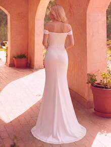 Faeriesty Elegant White Ruffle Mermaid Maxi Dress With High Slit, Suitable For Party, Vacation, Beach And Wedding Spring - White - View 2