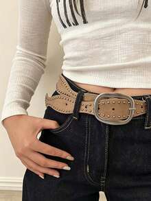 Vintage Western Rivet Belt,Y2K Boho Style,For Jeans Dresses,Adjustable Buckle - Multicolor - View 2