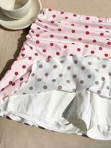 Minifalda acampanada fruncida con estampado de lunares para el verano - Rosa 2 - Ver 4