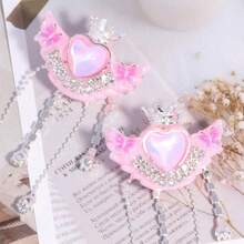 2 piezas con forma de corona de corazón, decoradas con rhinestones y borlas, adecuadas para correas de teléfono DIY, llaveros, collares y otros accesorios - 2 piezas - Ver 10