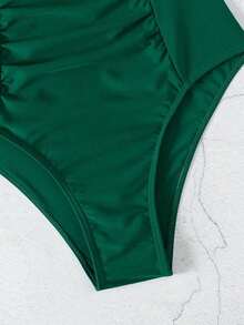 Swim Chiccia Nuevo traje de baño de una pieza elegante de unicolor, exquisito, para mujeres, para playa, natación y spa, temporada primavera/verano 2026 - Verde Oscuro - Ver 5