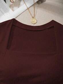 Camiseta sin tirantes con cuello cuadrado, cintura fruncida y sujetador acolchado sin aros - Marrón Chocolate - Ver 4