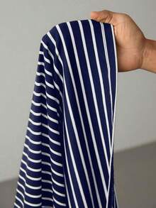 Vestido corto de manga corta para el verano con estampado de rayas y ribete a color block - Azul marino - Ver 7