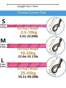1pc Reflective Nylon Dog Leash, Suitable For Small/Medium/Large Dogs, Soft Padded Handle, Durable Outdoor Walking Training Pet Leash - Multicolor - View 9