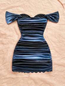 Vestido mini ajustado de punto con escote de hombros descubiertos, para vacaciones - Multicolor - Ver 2