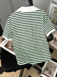 Camiseta de manga corta con cuello de polo a rayas casual de verano para mujer - Multicolor 2 - Ver 2