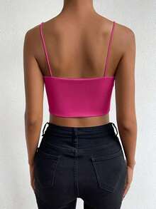 Top corto de color sólido ChicEase - Rosa Fucsia - Ver 2