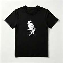 Camiseta Estampado Pollito Cantando con Micrófono - Algodón Puro Divertido - Negro - Ver 1