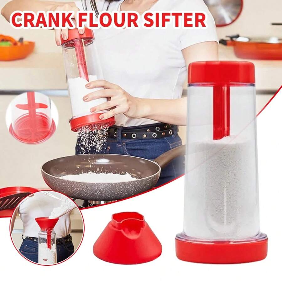 Taza tamizadora de harina giratoria, mezclador de harina semiautomático de mano, herramientas para hornear en el hogar, tamiz de harina de plástico, utensilio de cocina - Blanco - Ver 1