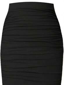 Falda plisada de ajuste ceñido de unicolor azul marino para mujer - Negro - Ver 5