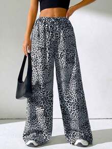 Pantalones con cordón de mujer con estampado de leopardo blanco - Gris - Ver 5