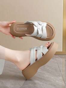 New Elegant Women's Sandals, Women's Summer Casual Sandals, Women's Thick Sole Sandals. Daily Wear Women's Shoes, Vacation Casual Beach Shoes - Silver - View 1