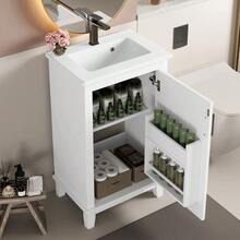Freestanding Bathroom Cabinet Measuring 51x34x83cm, With Integrated Sink, Fully Lacquered, Shelves On The Door, Adjustable Shelves, Integrated Ceramic Sink, Ideal For Small Spaces, White Color. - White - View 3