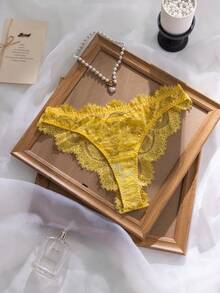 2pcs Yellow Lace Bandeau Bra Set, Delicate Lace Pattern Sheer & Sexy, Strapless Design Suitable For Open Shoulder Outfits, Sweet & Alluring, Suitable For Multiple Occasions And Groups, Underwire Style For Better Lift And Support - Yellow - View 6