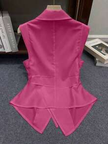 Blusa casual sin mangas con estampado de rayas para mujer, verano - Rosado Sandía - Ver 2