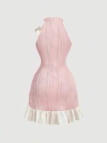 Vestido mini de mujer con lazo decorativo y cuello halter - Rosa 2 - Ver 6