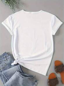 Camiseta de Manga Corta con Cuello Redondo para Mujer Me Amo - Estilo Deportivo Casual, Suave y Transpirable, 95% Poliéster 5% Spandex 180g, Diseño Estampado, Moda Urbana, Cómoda y Casual, Personalidad Expresiva, Esencial para el Ocio, Moda Streetwear,Conjunto Diario,Ropa Urbana de Moda,Blusa - Negro - Ver 2
